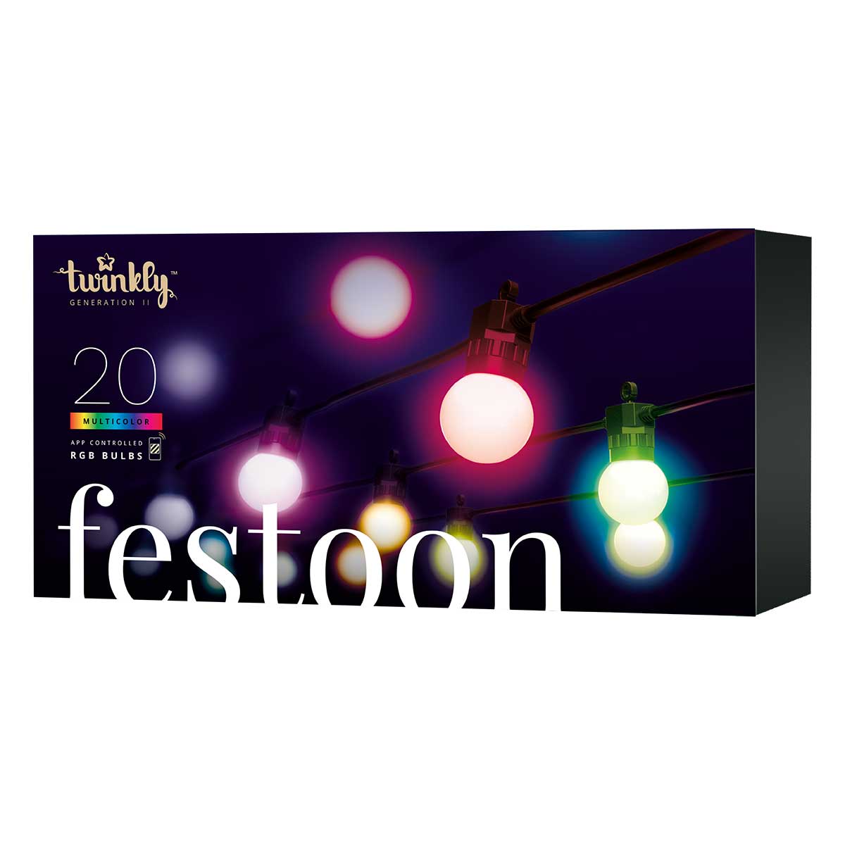 Twinkly Festoon Lights 20 RGB G45 Bulbs Starter Kit, Green