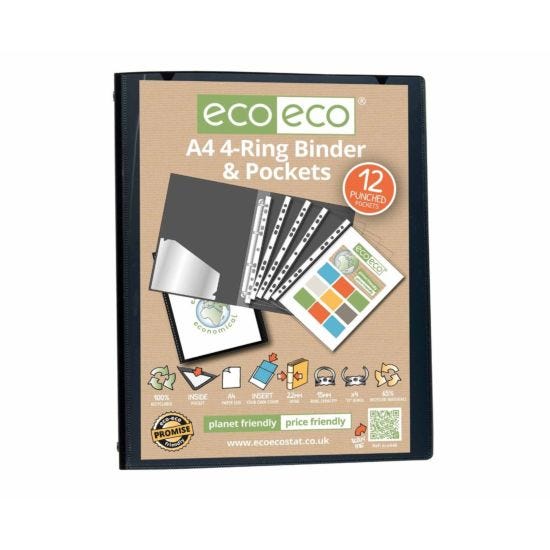 eco eco Ring Binder 12 Pocket A4 Black