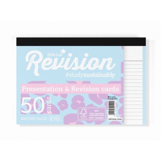 Silvine Revision Cards Ruled Pack of 50 Pastel Leopard
