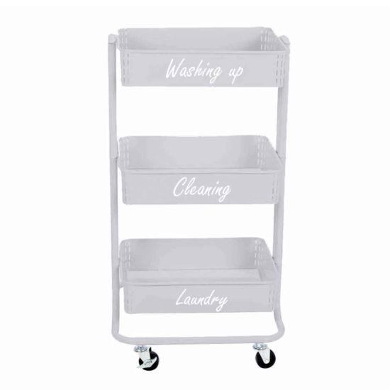 Personalised Ryman 3 Tier Storage Cart Grey with White Text