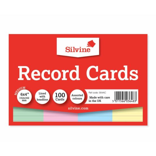 Silvine Record Cards Ruled 152x101mm Pack of 100