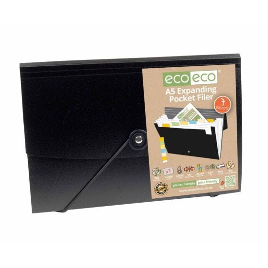 eco eco Expanding File 7 Pockets A5 Black