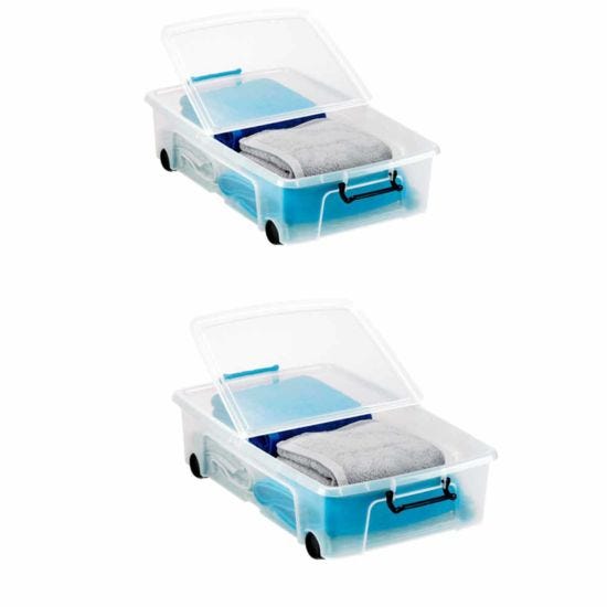 Strata Underbed Smart Plastic Storage Box with Wheels 35 Litre Pack of 2