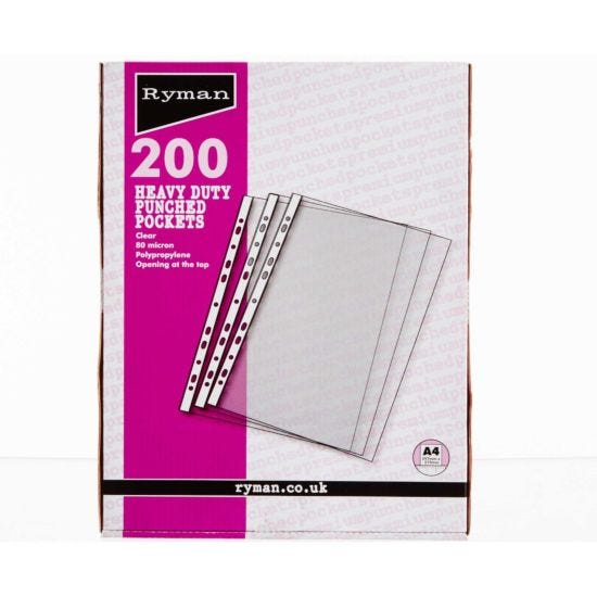 Ryman Premium Pockets Pack of 200 A4 80 Micron Clear