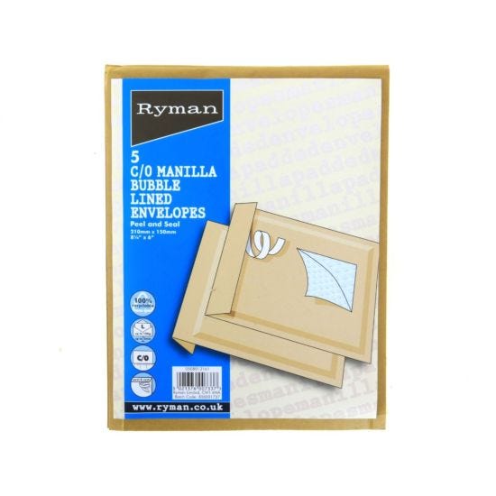 Ryman C/0 Bubble Bags 150x210mm Self Seal Pack of 5
