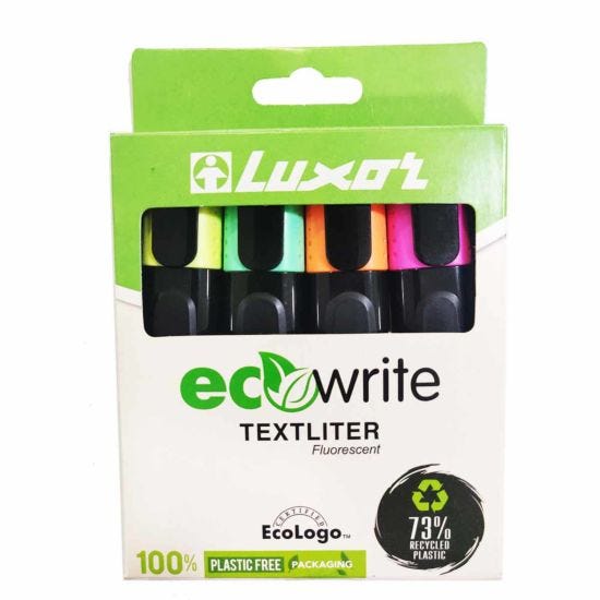 Luxor ecowrite Textliter Fluorescent Markers Pack of 4 Neon