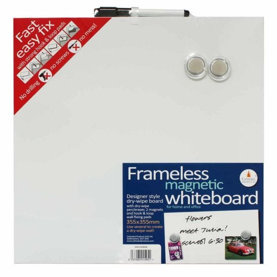 Frameless Blank Magnetic Whiteboard 355mm x 355mm