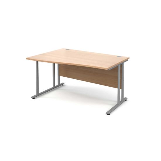 Maestro 25 Left Hand Wave 1400 Desk with Silver Legs beech