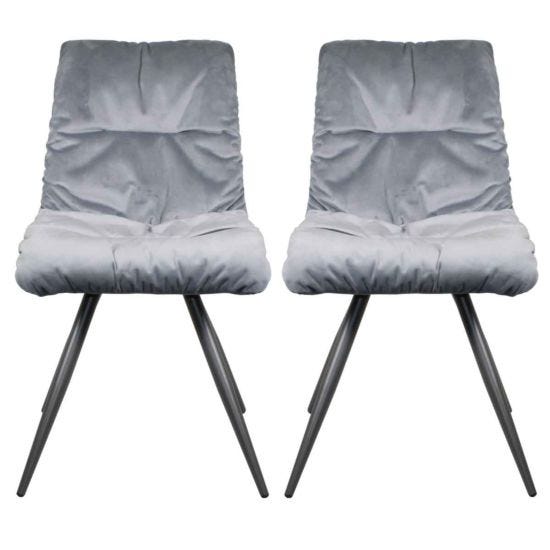Mairie Velvet Effect Dining Chair with Grey Steel Legs Set of 2