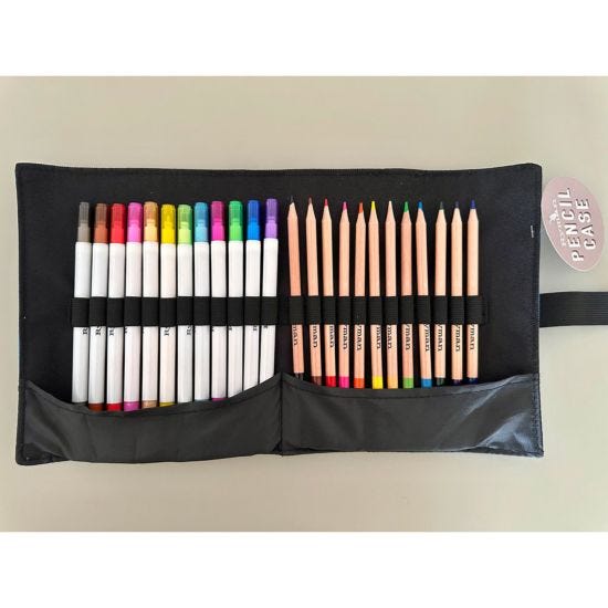 Colouring Pencils and Felt Tips 24 Piece Canvas Roll