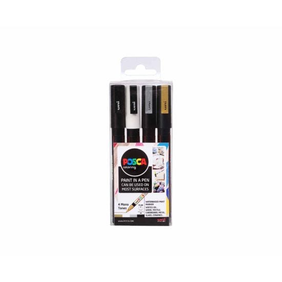 Uni Posca 0.9-1.3mm Bullet Tip PC-3M Mono Pack of 4 Assorted