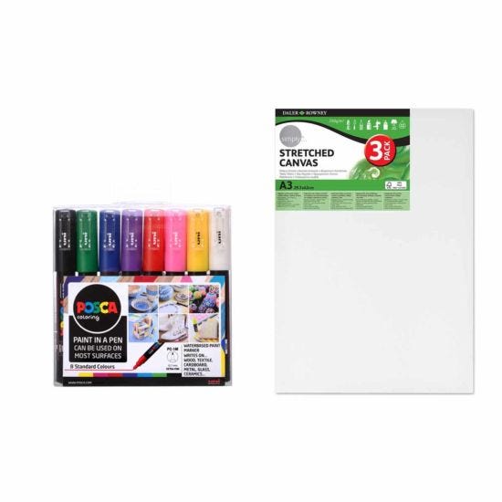POSCA PC-1M 8 Piece Starter Pack with A3 Canvas Pack of 3