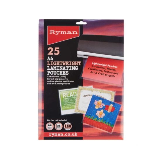 Ryman Laminating Pouches A4 150 Micron Pack of 25