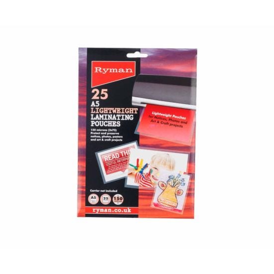 Ryman Laminating Pouches A5 150 Micron Pack of 25