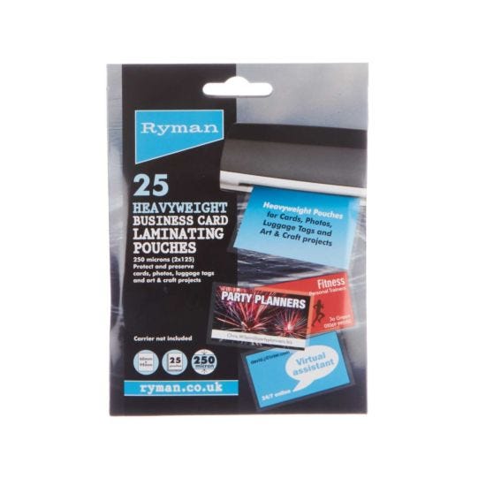 Ryman Laminating Pouches Business Cards 250 Micron 60x95mm Pack of 25