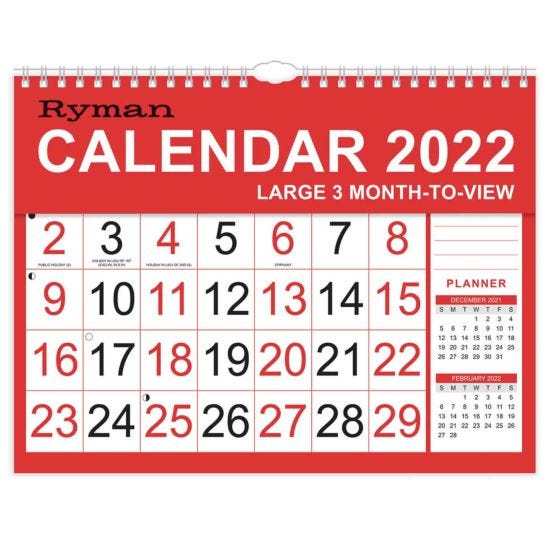 Ryman Large Month to View Calendar 2022