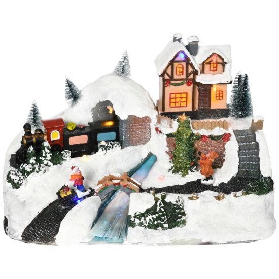 Homcom Animated Musical Christmas Village Scene Battery-Operated with LED Lights