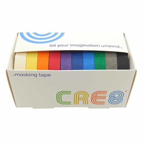 CRE8 Masking Tape Assorted Pack of 10 12mm x 8m