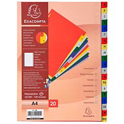 Exacompta Indices Dividers 1-20 Part A4 A-Z Polpropeleyne White Pack of 10