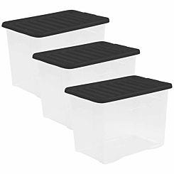 Wham Crystal 45 Litre Pack of 3 Clear Black Lid