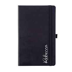 Personalised Soft Cover Medium Notebook Black with Coloured Edge and Name in Silver Foil