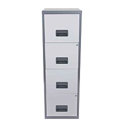Pierre Henry A4 4 Drawer Maxi Filing Cabinet Silver and White