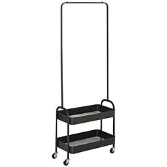 HOMCOM Metal Clothes Rail with 2 Basket Shoe Stand and Wheels Black
