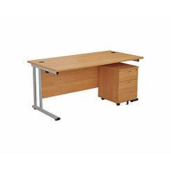 TC Office Start Silver Cantilever Frame Desk and 2 Drawer Mobile Pedestal Bundle 1200x800mm