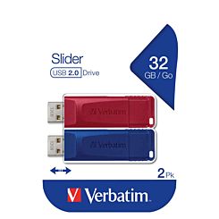 Verbatim Slider USB 2.0 Flash Drive 32GB Pack of 2