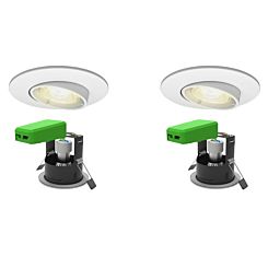 4lite WiZ Connected Smart LED Fire Rated Downlight IP20 GU10 Adjustable Matt White WiFi/BLE Twin Pack