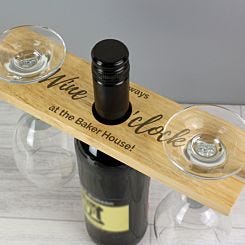 Personalised Wine O Clock Wine Glass and Bottle Holder