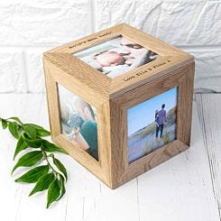 Personalised Oak Photo Cube Box