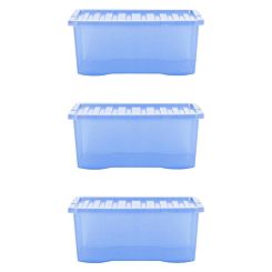Wham Crystal 45L Box and Lid Pack of 3 Tint Sparkle Blue