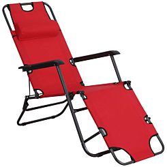 2 in 1 Outdoor Folding Sun Lounger with Adjustable Back in Red