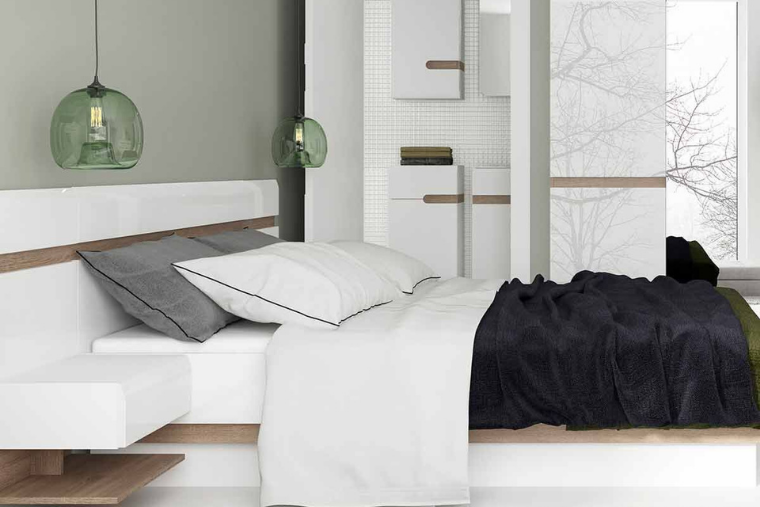 A white Chelsea Bedroom Double Bed is placed in a modern bedroom.